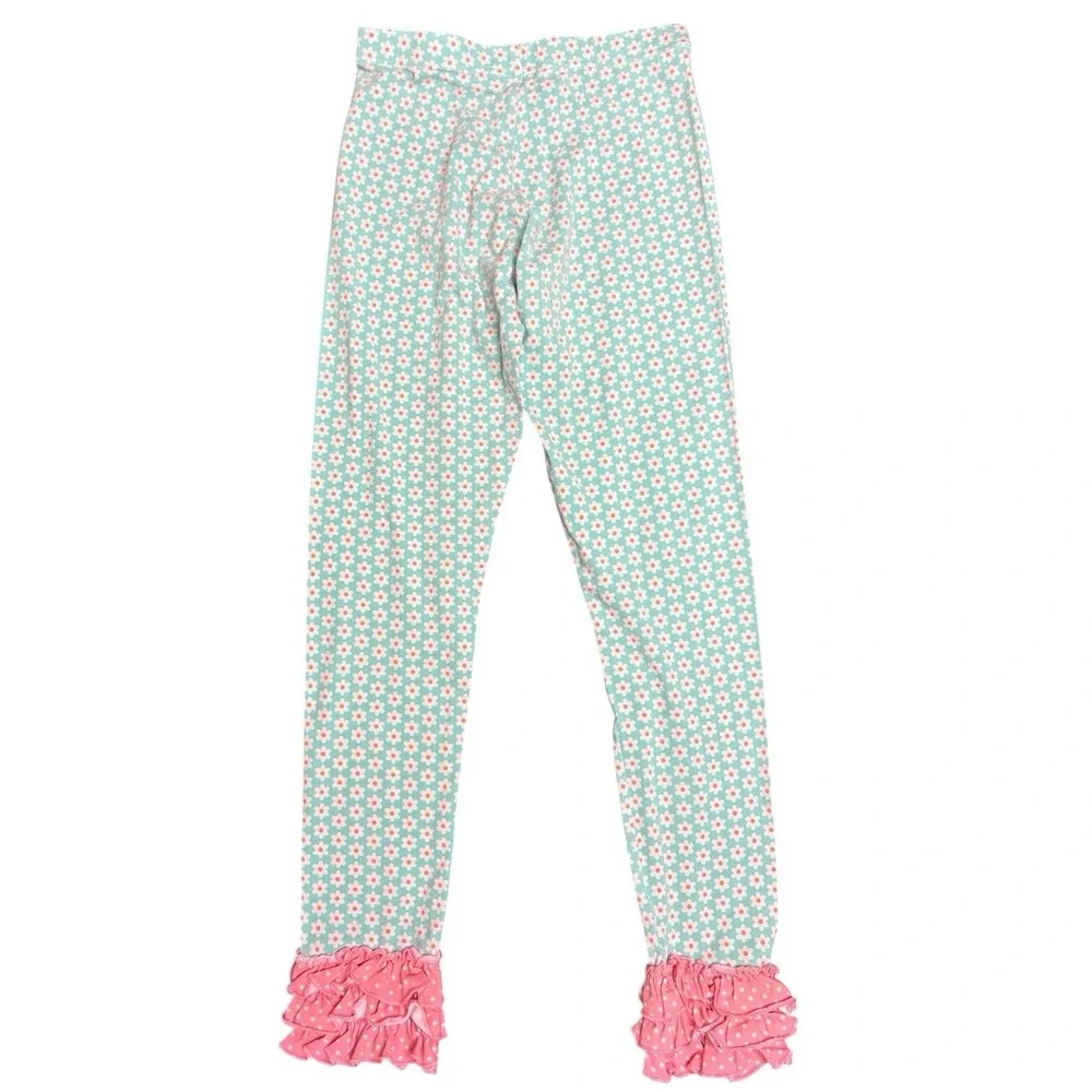 Matilda Jane Dance With Me Ruffle Leggings Girls Size 10 Floral Mint Pink